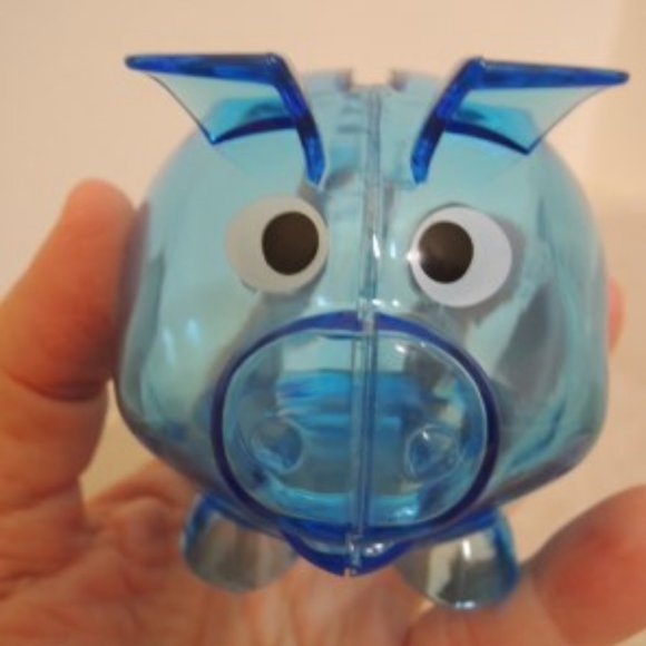 Piggy Bank Blue Transparent Plastic Pig - Coin Insert and Stopper - Bank Promo - Picture 4 of 5